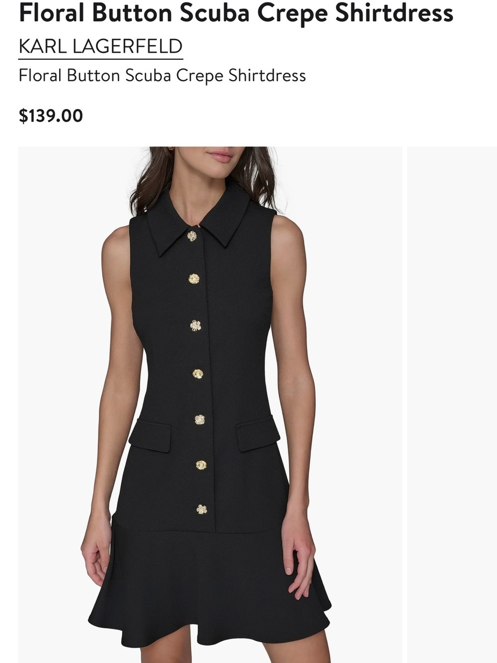 Karl Lagerfeld Black Sleeveless Floral-Button Shirtdress